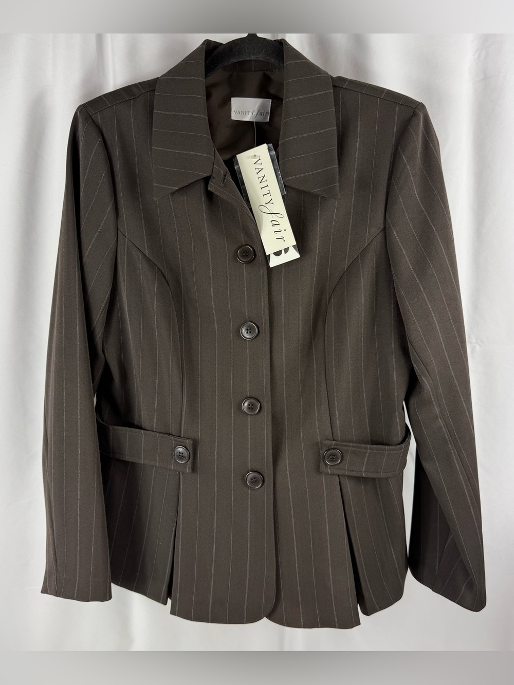 Vintage Vanity Fair Brown Pinstripe Blazer Shoulder Pads Women's Size 14